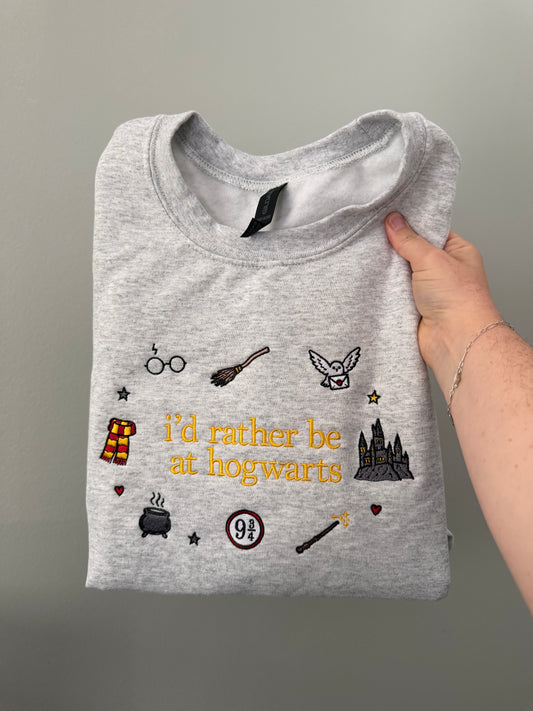 i'd rather be in hogwarts embroidered crewneck