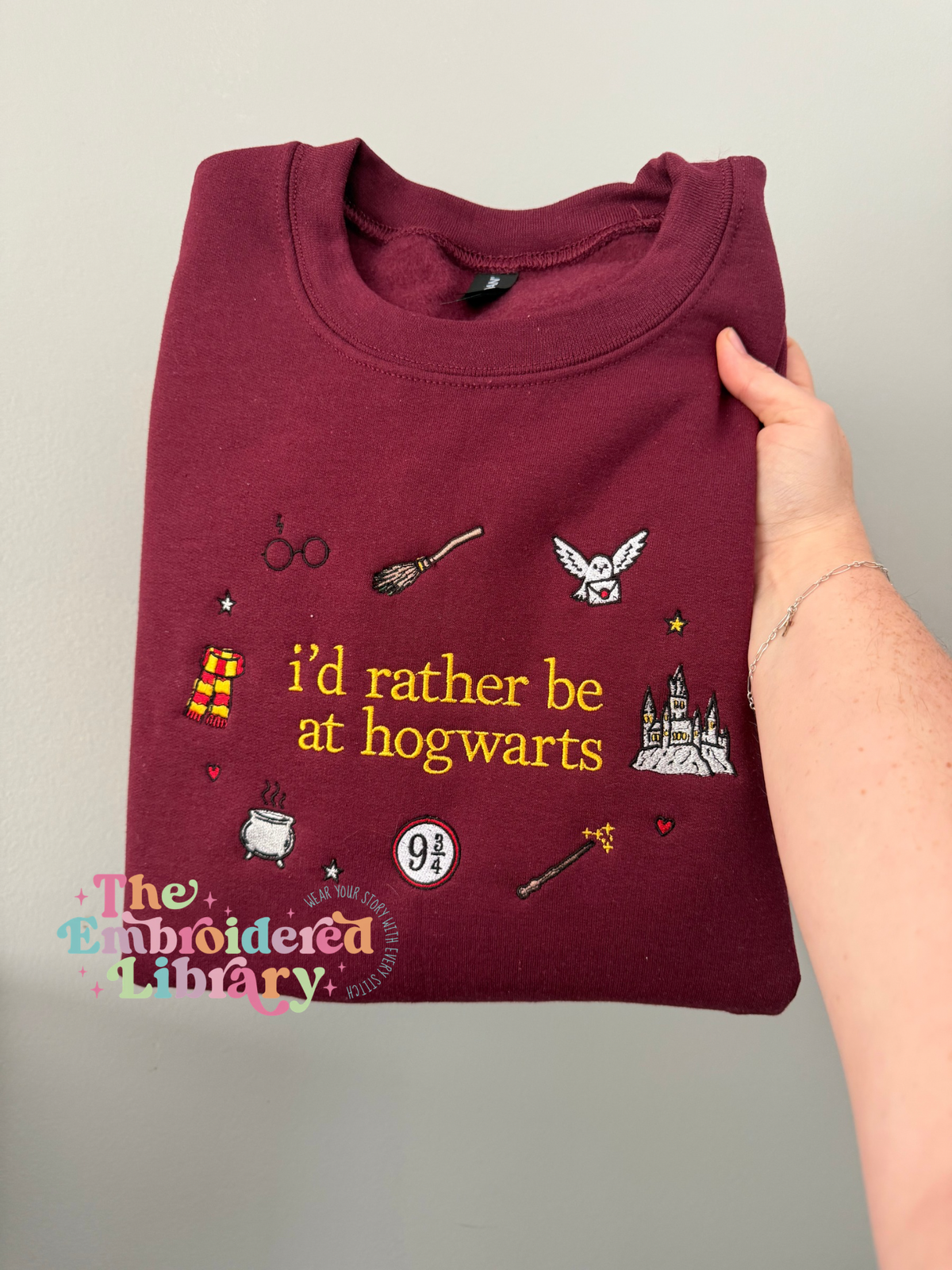 i'd rather be in hogwarts embroidered crewneck