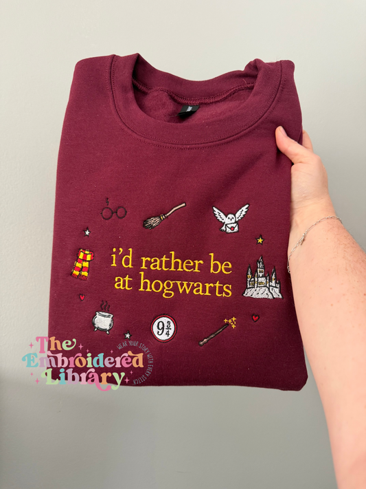 i'd rather be in hogwarts embroidered crewneck