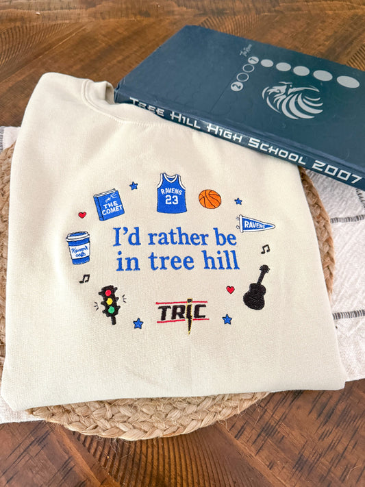 i'd rather be in tree hill embroidered crewneck