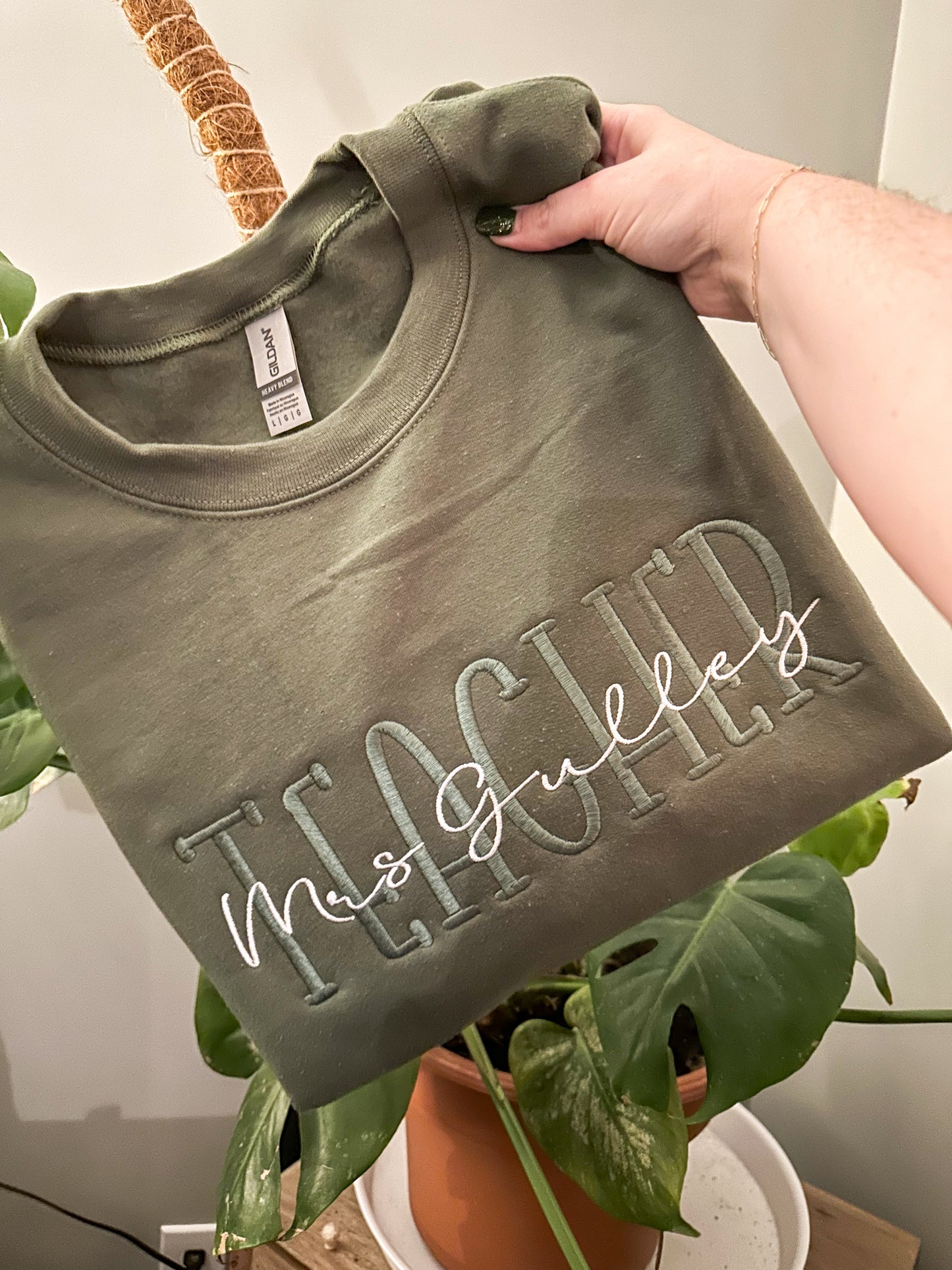 Teacher Two Layered Embroidered Crewneck - Customizable!