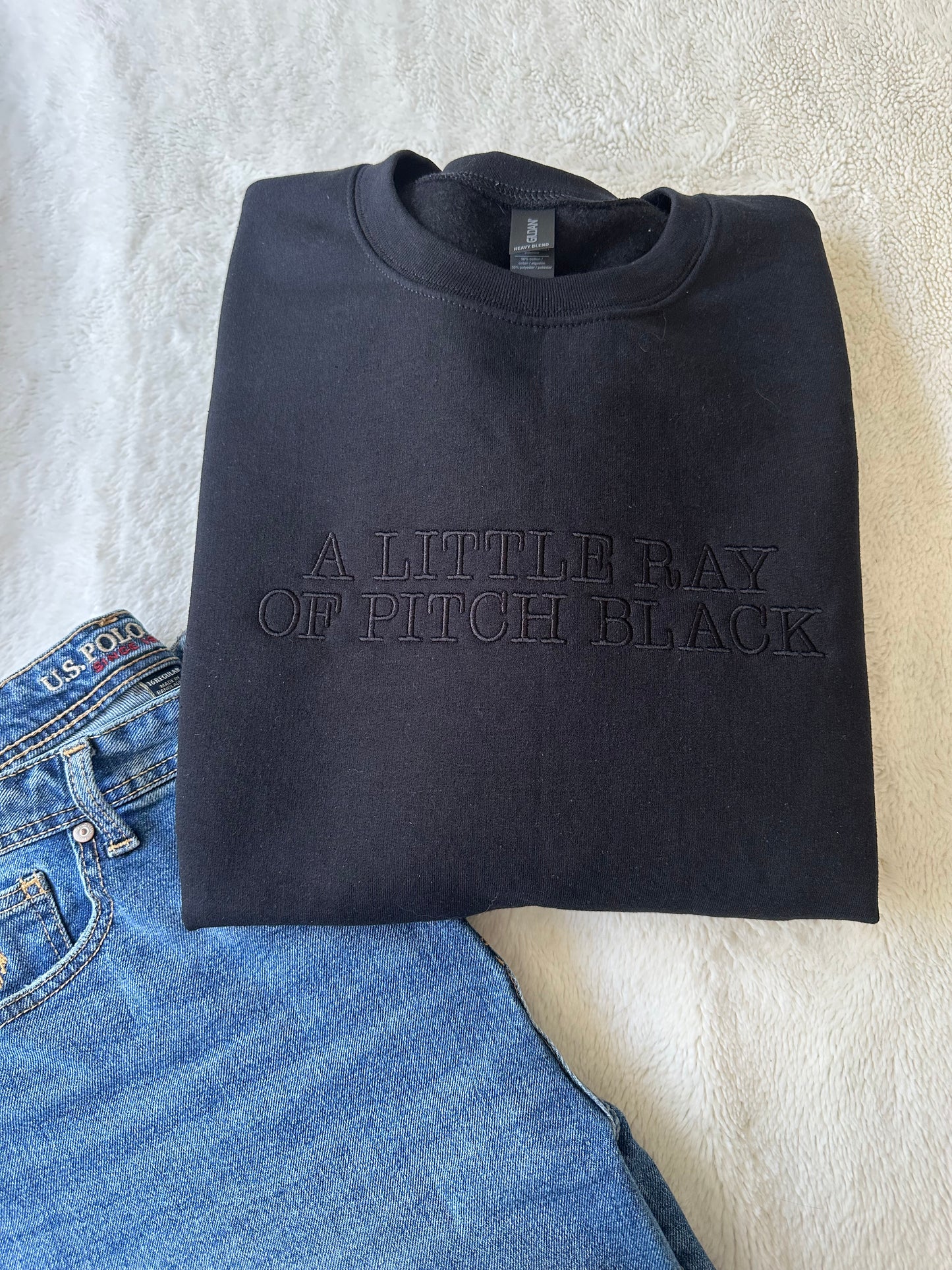A Little Ray Of Pitch Black Embroidered Crewneck Sweatshirt