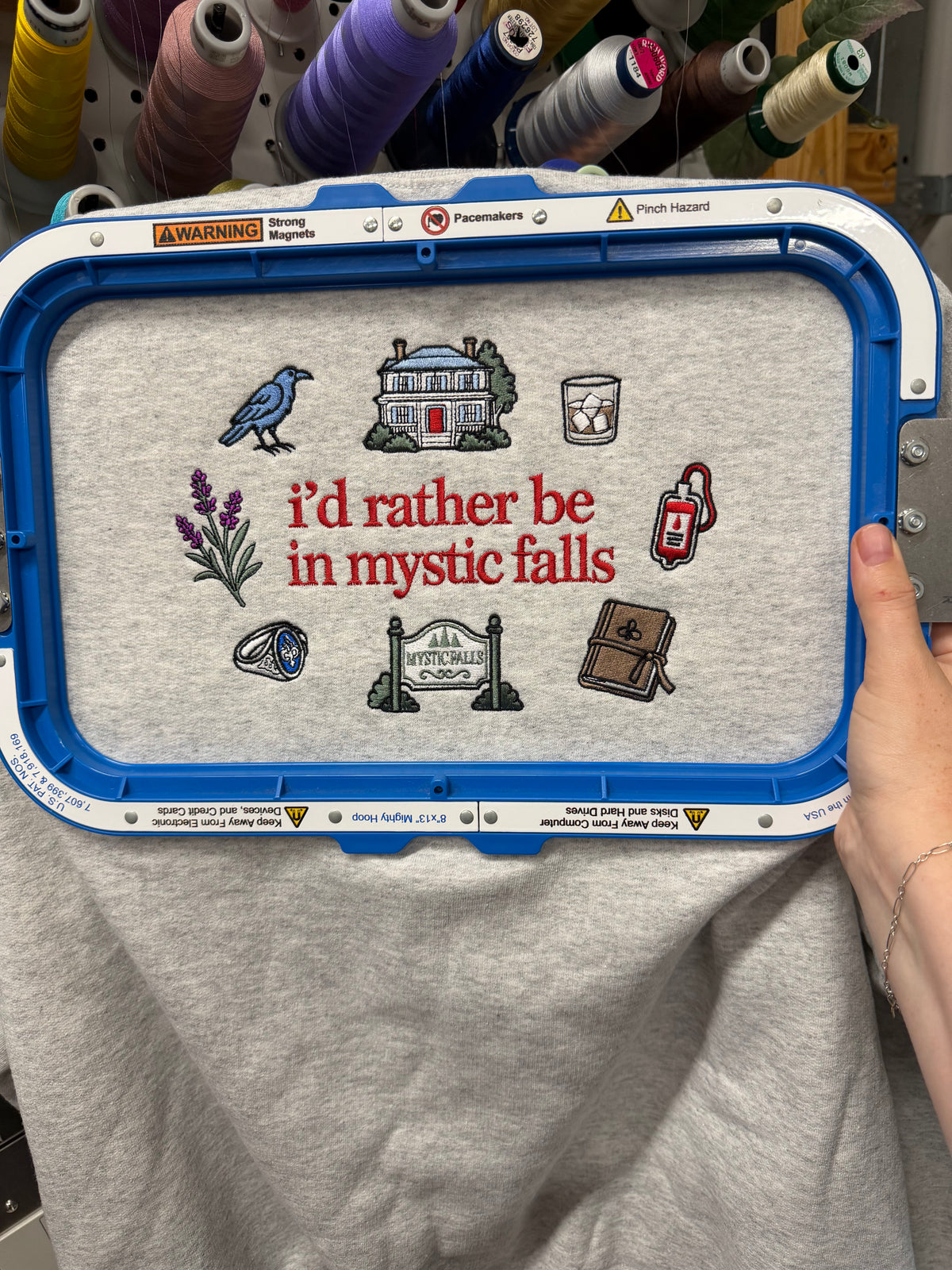 i'd rather be in mystic falls embroidered crewneck