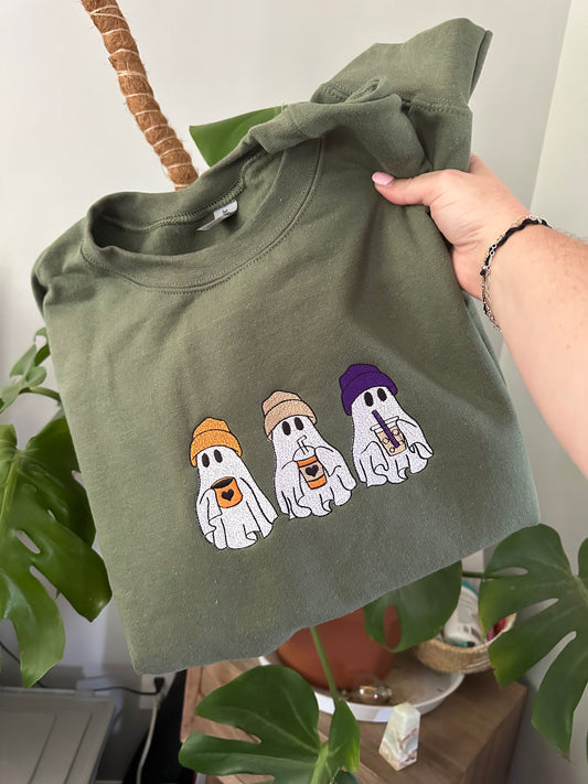 Coffee Ghost Trio Embroidered Sweatshirt