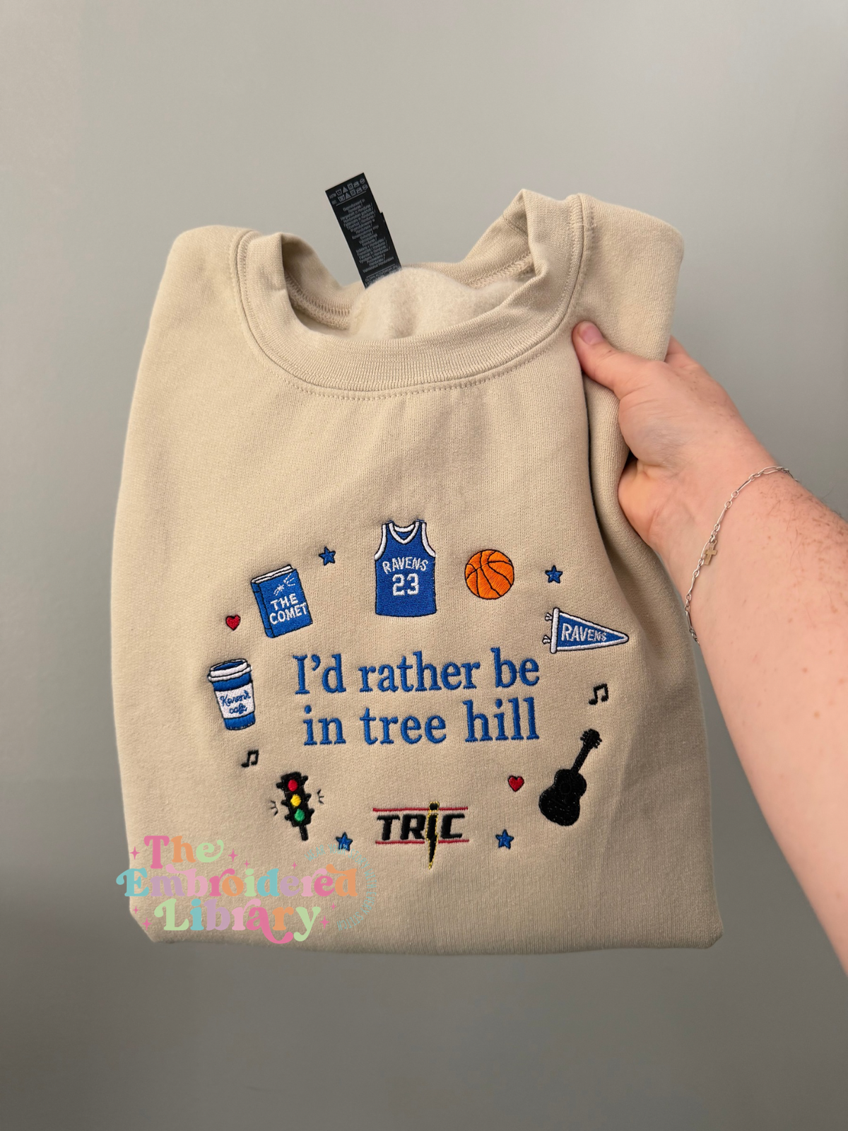 i'd rather be in tree hill embroidered crewneck