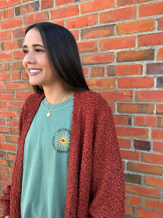 Rust Popcorn Knit Cardigan