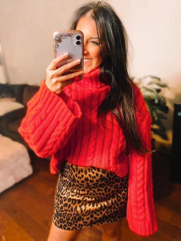 The Cici Cropped Turtleneck Sweater- Red